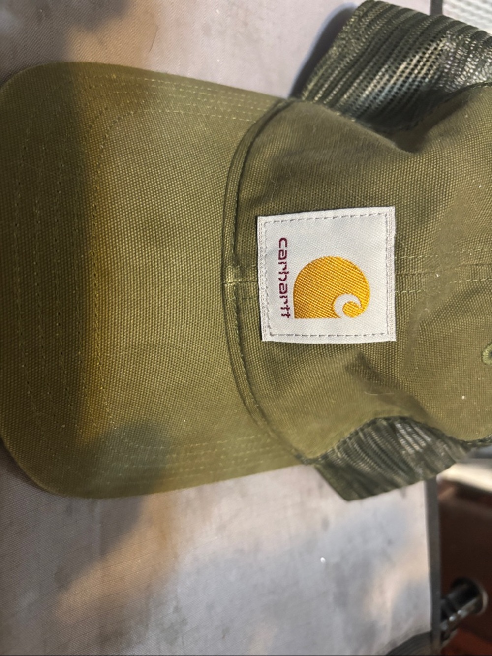 Carhartt Olive Green Mesh-Back Logo Cap With Yellow Patch View 2